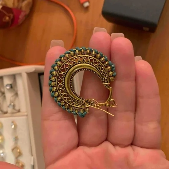 Sphere Carved Metal Statement Earrings Bohemian Vibe - Picture 3 of 13